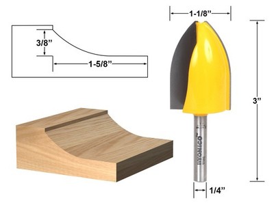 Cove Vertical Raised Panel Router Bit - 1/4'' Shank - Yonico 12145q