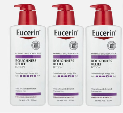 Eucerin Roughness Relief Lotion Fragrance Free 16.9 fl.oz Each (Pack of 3)