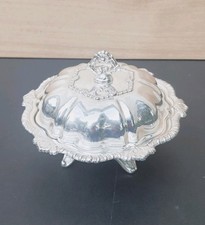 Plato de mantequilla cubierto refrigerado vintage con inserto de hielo plato de plata corona de 6,5"x 5"
