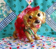 Glass Christmas Ornament Dog Cocker Spaniel in Red Tutu New