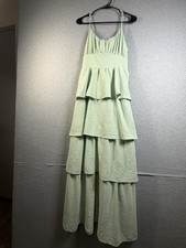 Originality Dress Womens Large Green Tiered Ruffle Maxi Sundress Tie Back Cutout