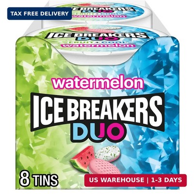 Ice Breakers Duo Fruit Plus Cool Watermelon Sugar Free Mints Tins, 1.3 oz (8 Cou