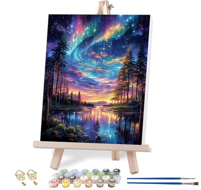 Aurora Paint by Numbers Kit for Adults with Framed,Starry Sky Landscape Paint b 