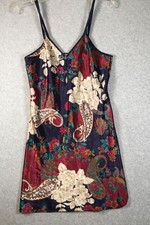 CALIFORNIA DYNASTY Vintage Jeweltone Floral Small Slip Nightgown Chemise EUC