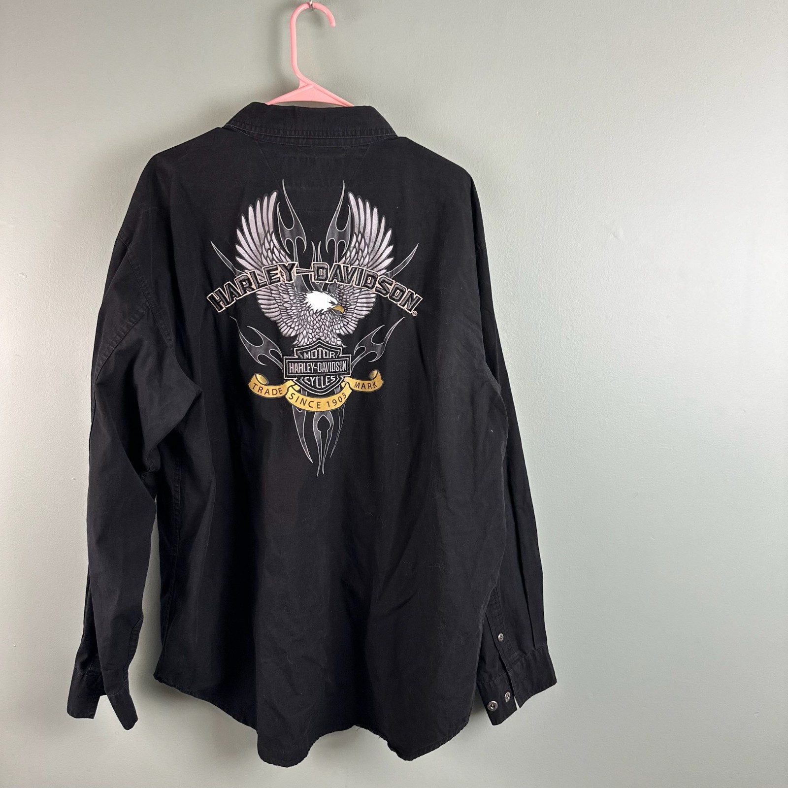 Harley Davidson Black Eagle Flame Long Sleeve But… - image 1