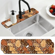 2 Pcs Kitchen Sink Splash Guard Faucet Mat Leopard Print Leaves Faucet Mat fo...