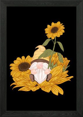 Niedlicher Wichtel Sonnenblume gerahmtes Wandbild Poster Leinwanddruck Bild