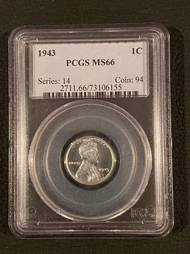 Vintage 1943 Steel/Zinc Lincoln Cent/Penny (Philadelphia Mint): PCGS MS66 UNC!