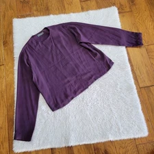 Asiatica Fifi White Silk Blouse Women’s Large / XL? Purple Button Up Long Sleeve