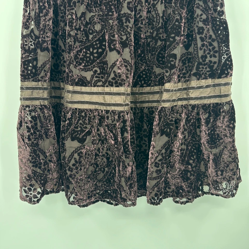 Falda midi Sundance de terciopelo Burnout cachemir en capas para mujer talla 4 marrón Foto 3 de 4