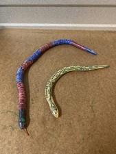 2 Vintage Articulated Wooden Toy Snakes Realistic