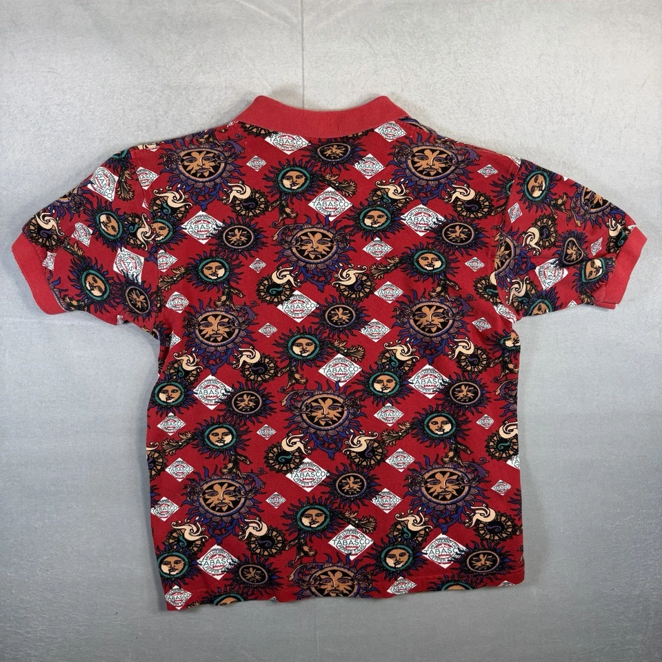 Винтажная мужская рубашка-поло Tabasco Hot Sauce большой размер* Red Sun Moon Faces AOP 90-е - Изображение 3 из 4