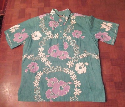 Rare Reyn Spooner Phil Edwards signed button-pullover Hawaiian-made shirt LARGE