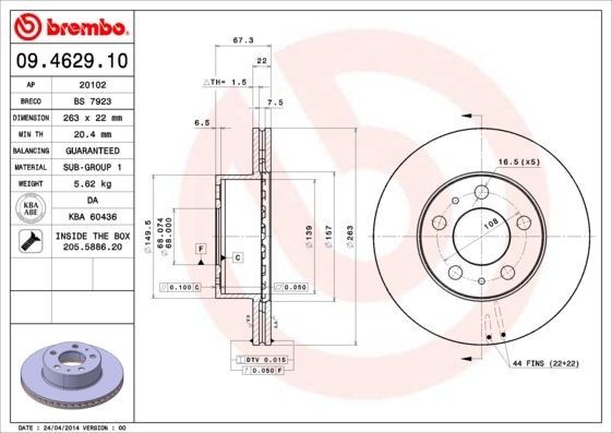 Disque de frein BREMBO 09.4629.10 en fonte haute technologie pour Volvo, pack de 2