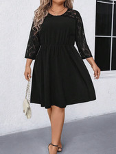 Shein Curve Clasi Black Cocktail Casual Knee Length Lace Trim Dress XXL New