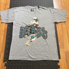 Vintage 90s Lee Sport Miami Dolphins T-Shirt Made USA Blur Image Size Large 1995