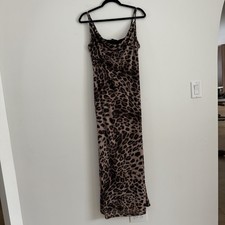 *NWT* NA-KD  Beige and Brown Leopard Mesh Spaghetti Strap Maxi Dress Size L
