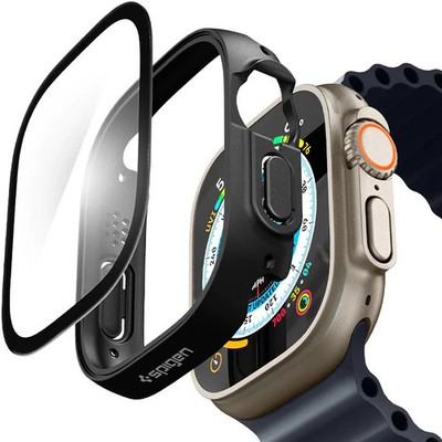 Hülle + Glas für Smart Watch 3/2/1 49 mm Spigen Case Cover Schutzglas Schwarz