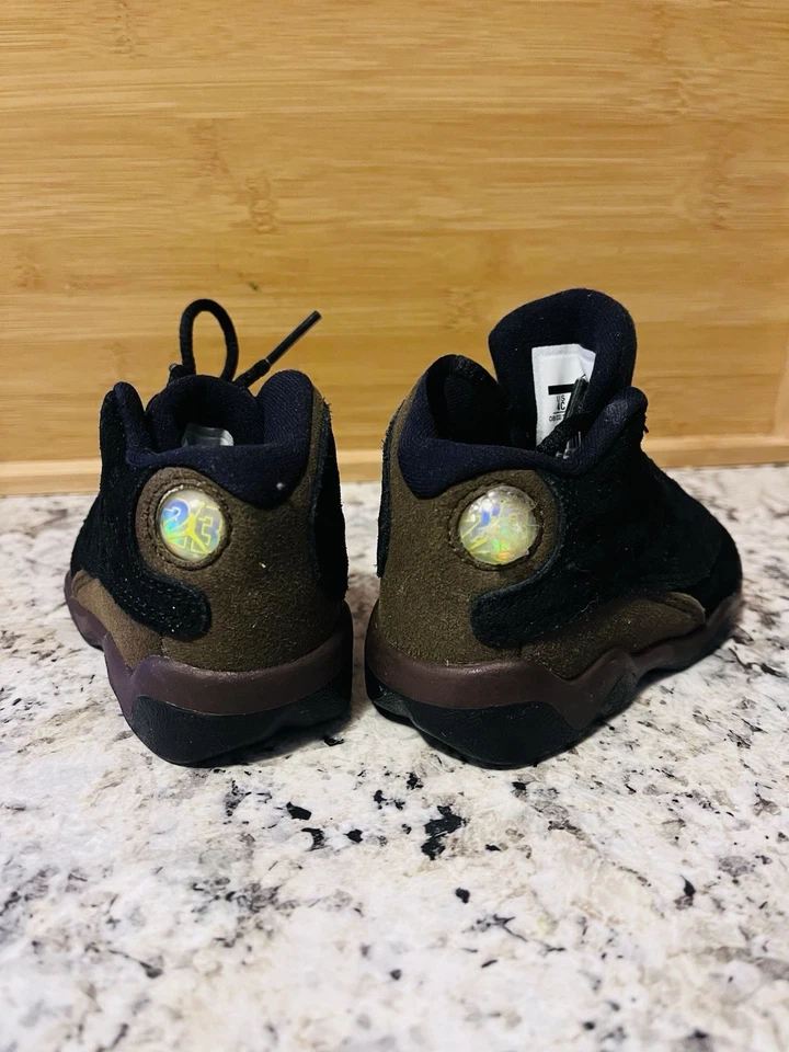 Туфли Air Jordan ретро 13 для малышей ясельного возраста оливково-коричневые черные 2018 PS размер 4C 414581-006 - Изображение 3 из 4