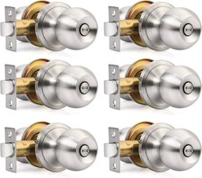 6 Pack Privacy Door Knob Nickel, Brushed Nickel Door Knobs, Interior Door Kno...