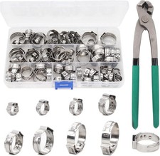 92PCS Single Ear Oetiker Hose Clamps 6-22.6mm w Plier Gloves Stainless Steel Kit