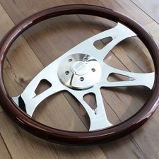 18 Steering Wheel 4 Spoke Chrome Talon Dark Wood - Blem Cosmetic Defects 18 Steering Wheel 4 Spoke Chrome Talon Dark Wood - Blem Cosmetic Defects