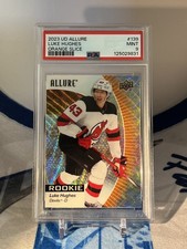 2023-24 Upper Deck Allure Luke Hughes ROOKIE CARD Orange Slice Variant PSA 9.