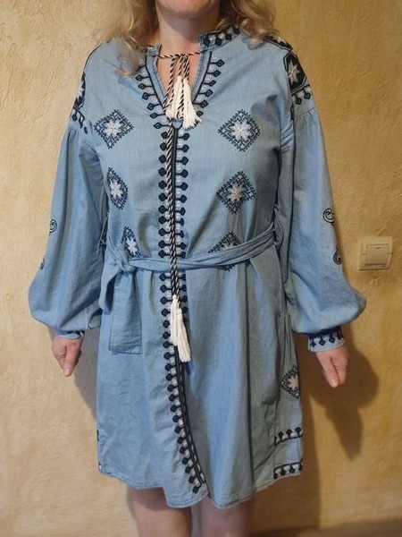 Women Embroidered Dress Blue Cotton 38
