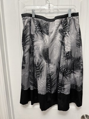 East 5th Black Print Pleated Midi A-Line Skater Skirt Size 14 (38-12)