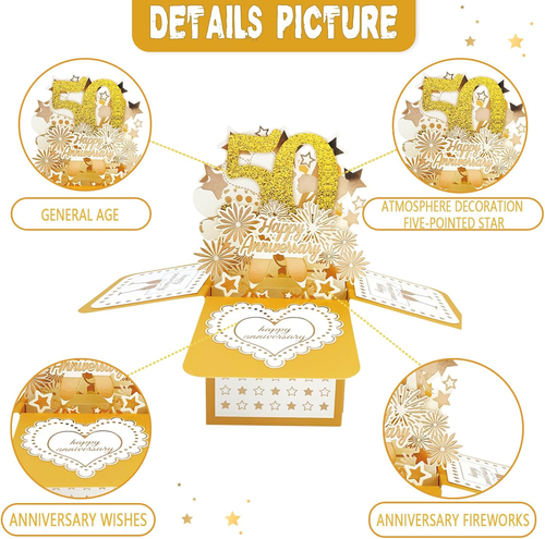 Happy 50Th Anniversary Pop up Card, Comfort Fifty Year Golden Wedding Anniver... - Picture 2 of 12