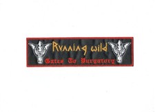 RUNNING WILD, GATES TO PURGATORY, SEW ON RED BORDER EMBROIDERED STRIP PATCH