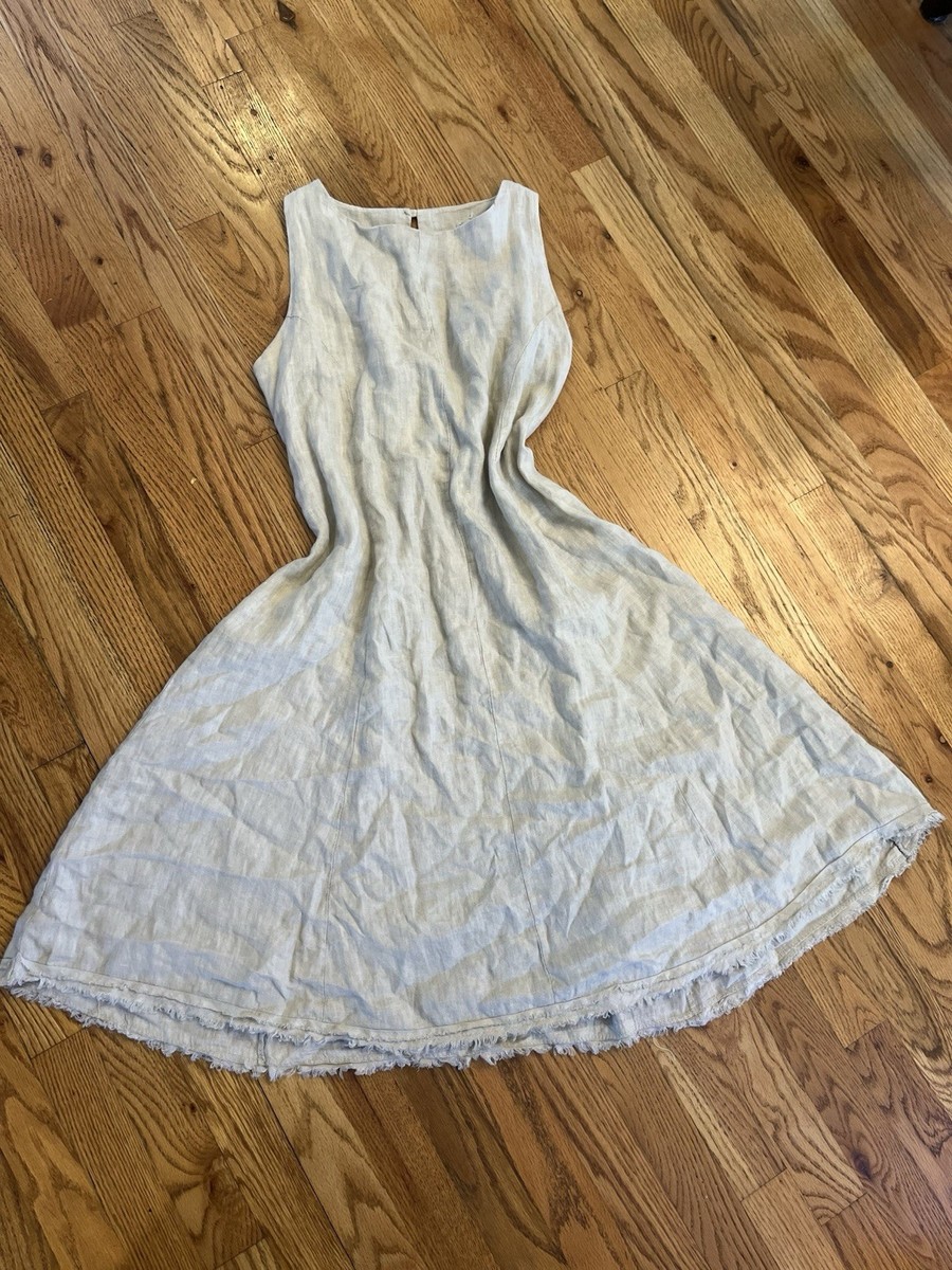Cosmo Raw hem Dress Womens Beige Natural Linen Made In Italy Minamilist S Cosmo Raw hem Dress Womens Beige Natural Linen Made In Italy Minamilist S