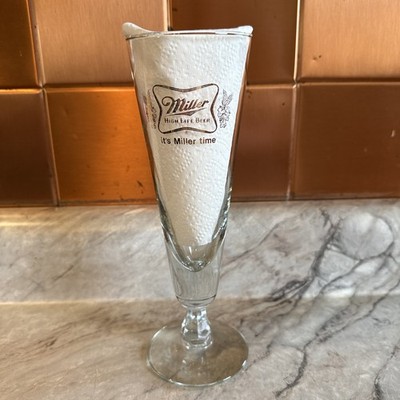 Vintage Miller High Life Beer ''It's Miller Time'' Fluted Glass Gold Lettering