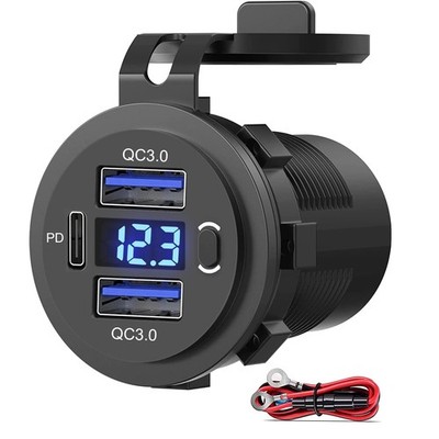 Dual USB Quick Charge 3.0 Port & PD USB C Car Charger Socket, 12V USB Outlet ...