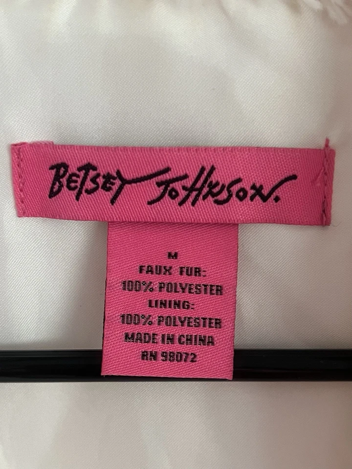 Betsey Johnson Womens White Faux Fur Sleeveless Fuzzy Open Front Vest Size M Y2K - Image 3 of 3