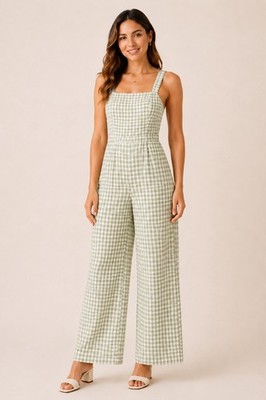 Jessica Simpson Green Gingham Pants Style Jumpsuit XS
