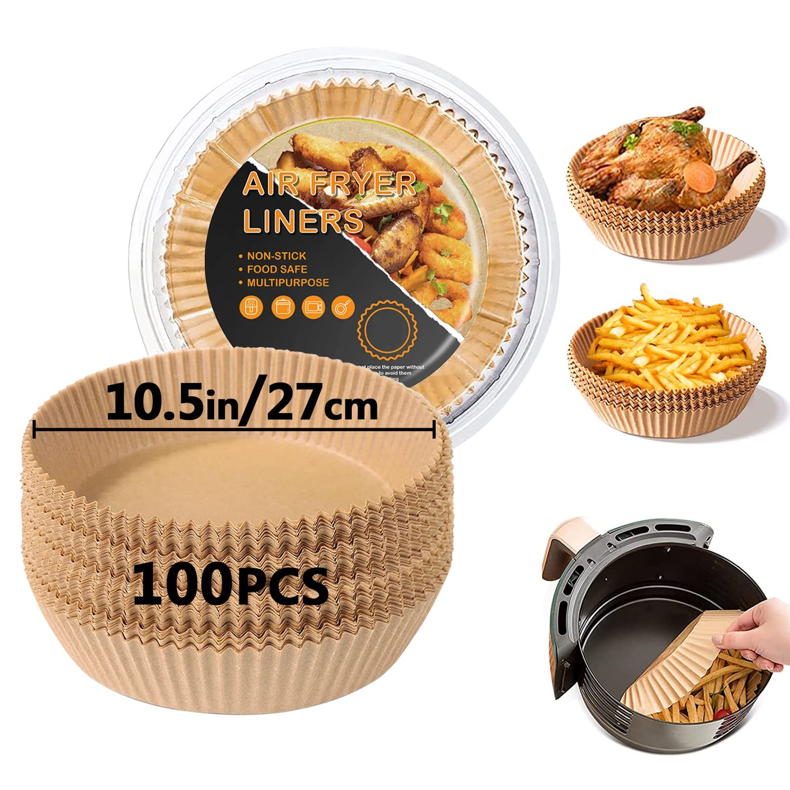 Air Fryer Liners, Airfryer Liners Round Disposable 10.5 Inch 10.5in, White