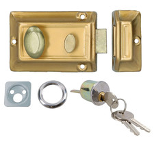 DOOR LOCK BRASS RIM NIGHT FRONT LATCH WITH 3 KEY 60MM BACKSET CYLINDER BRAND NEW