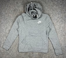 Nike Hoodie Boys Medium Gray Fleece Pullover Swoosh Kangaroo 939642-091