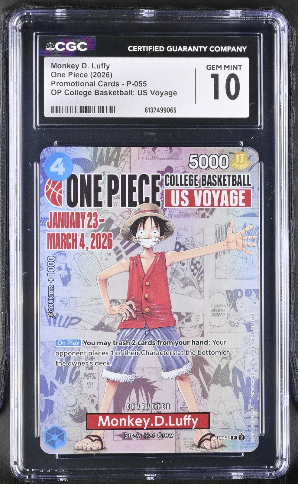 Monkey D. Luffy P-055 College Basketball US Voyage Promo 2026 Gem Mint CGC