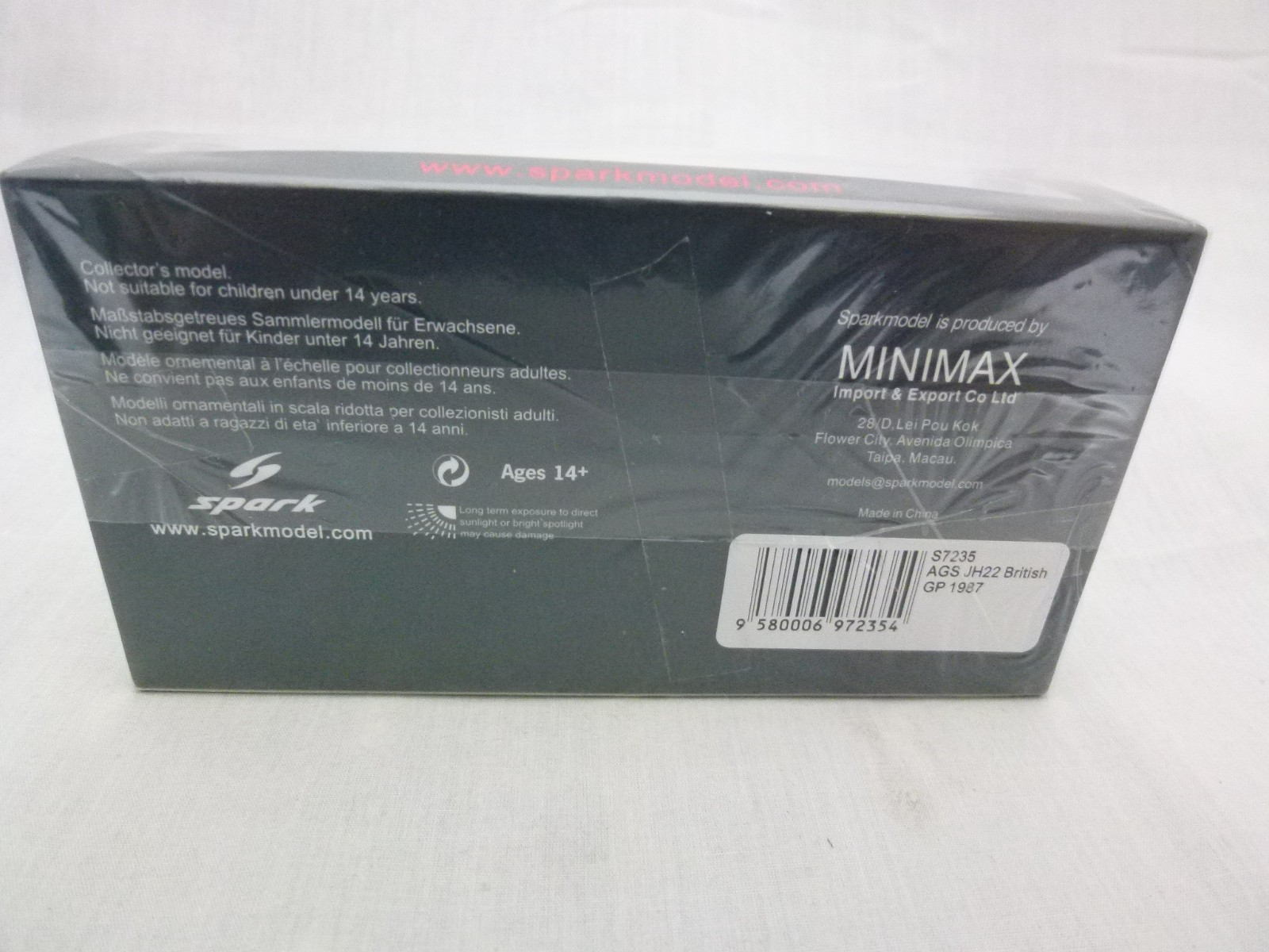 Spark 1:43 F1 AGS JH22 #14 Pascal Fabre British GP 1987 S7235 Diecast Model Car