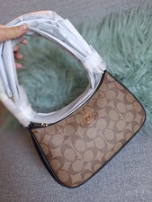 NWT COACH CA548 Teri Shoulder Bag In Signature Canvas Gold/Black Free Shipping