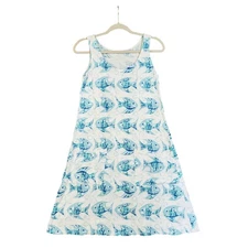 Fresh Produce Womens Watercolor Fish Drape Swing Dress Size XS Blue White Resort