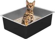 17.7" x 13.8" x 6" Stainless Steel High Sided Cat Litter Box for Medium Cats