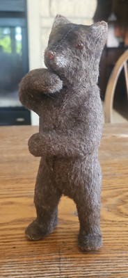Antique German 8 1/2'' Wool Pile Mohair Teddy Bear Candy Container w/ Glass Eyes