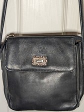 Vintage Fossil Crossbody Bag Purse black Smooth Calf Leather Organizer Flap