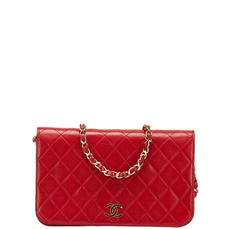 CHANEL Coco Mark Matelass Chain Shoulder Bag in Red Lambskin Pre-Owned Luxury