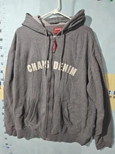Chaps Denim Hoodie Sweatshirt Mens XL Tall Gray Full Zip Spell Out Logo Hooded