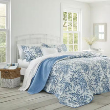 Bedford 3-Piece Blue Floral Cotton King Quilt Set
