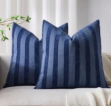 2x Navy Blue Striped Cushion Covers